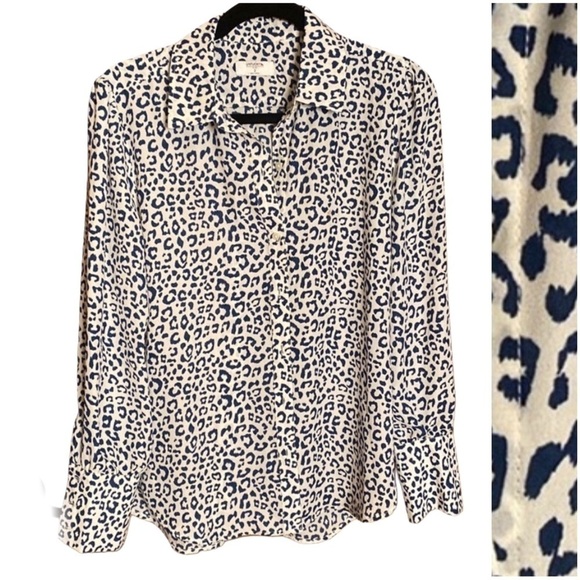 UNTUCKit Tops - UNTUCKit Sylvia animal Print Button Down Long Sleeve Blouse in White/Blue